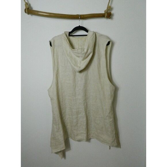 Night Studio Linen Jacket  Shacket Beige Linen Lagonlook Pockets Hooded X-Large - Picture 2 of 8